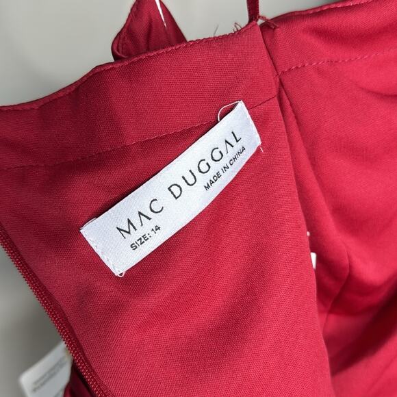 NWT IEENA for MAC DUGGAL 67866 Burgundy One Shoulder Bishop Sleeve Flowy Gown - Picture 3 of 12